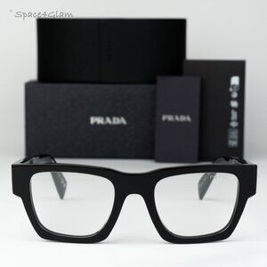 Prada Men Eyeglasses Black Clear Square PRA06S 16K08N NEW AUTHENTIC